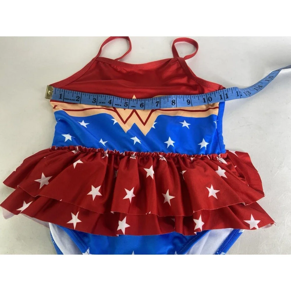 DC Comics Wonder Woman One Piece Ruffle Trim Swimsuit Swimwear Girls Size 6
